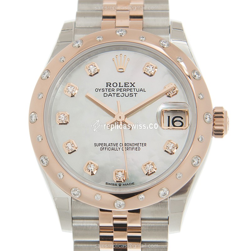 Rolex Datejust Replica - Automatic - Pink Dial on Gold 18kt Steel Strap